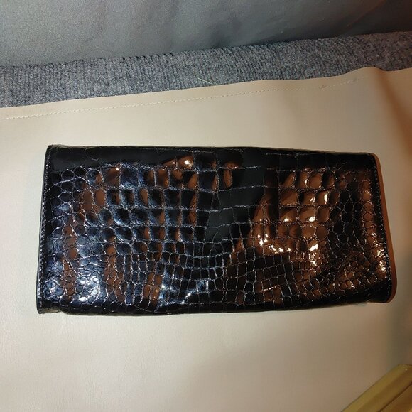 Cole Haan Black Patent Leather Crocodile Clutch Bag Purse Wallet - Picture 8 of 10